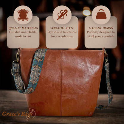 Vintage Charm Eleny | Elegancka vintage skórzana torebka na ramię